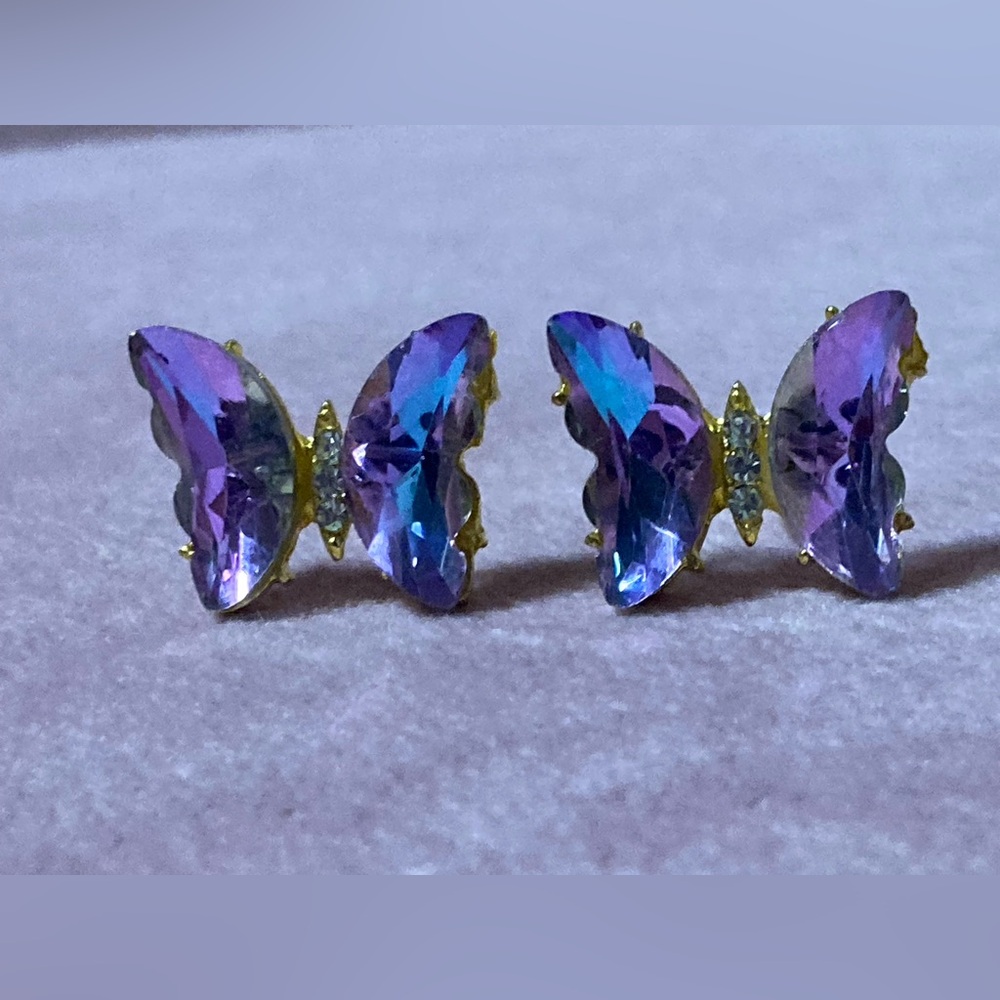 Purple Butterfly Stud Earrings - Picture 5 of 8